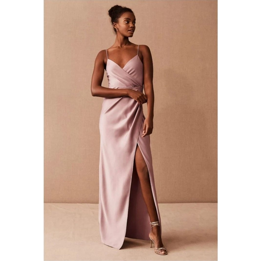 Bhldn Anthropologie Freya Dusty Rose Satin Dress Size 6